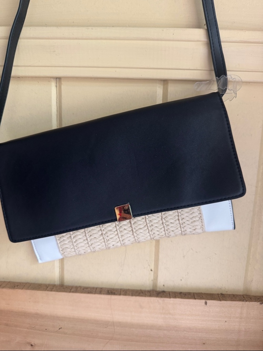 a new day Black, Cream and White Crossbody Bag with Gold Accent
